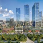 the glass structures at the well by tridel blend magnificently with the environment downtown Toronto